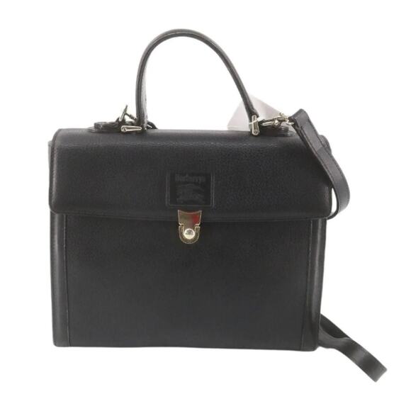 Authentic Vintage Burberrys of London Black Leather Satchel Doctor Style Bag - Picture 1 of 8